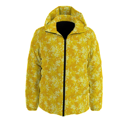 Yellow Down Jacket | Pixel Camo Puffer