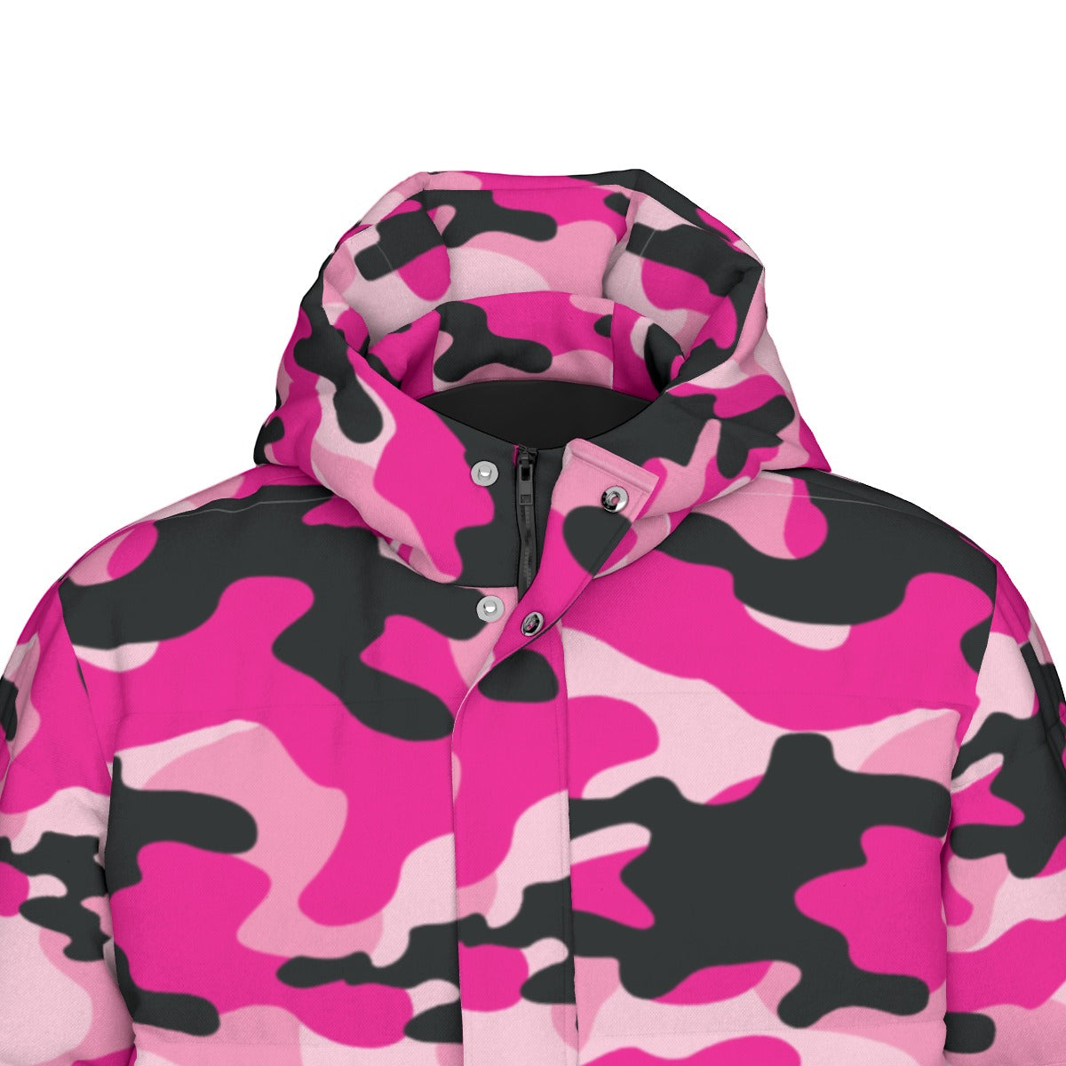 Long Puffer Coat | Unisex | Pink, Candy and Black Camouflage