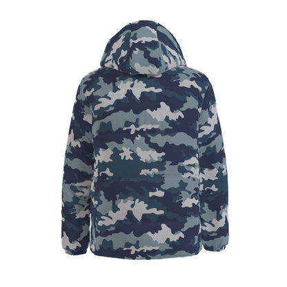 Camo Down Jacket | MIlitary Camouflage Puffer in Blue & Gray