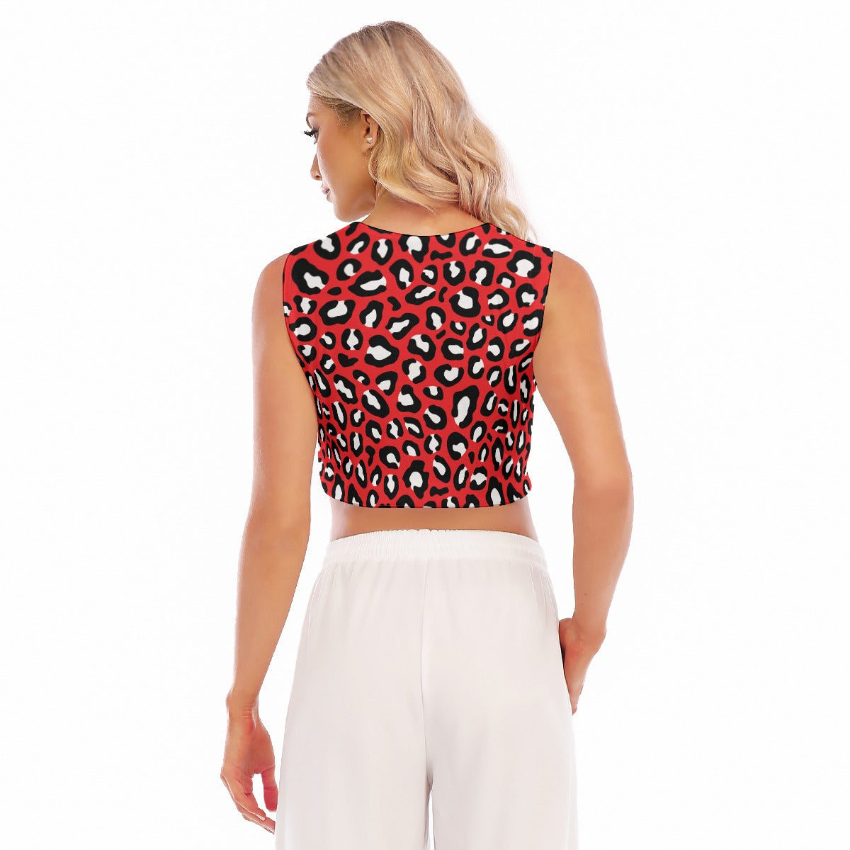 Leopard Crop Top | Red, Black and White Sleeveless