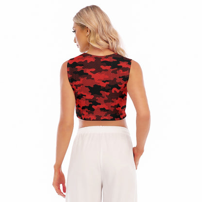 Sleeveless Crop Top | Red & Black Pixel Camo