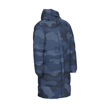 Long Puffer Coat | Unisex | Deep Blue Camouflage