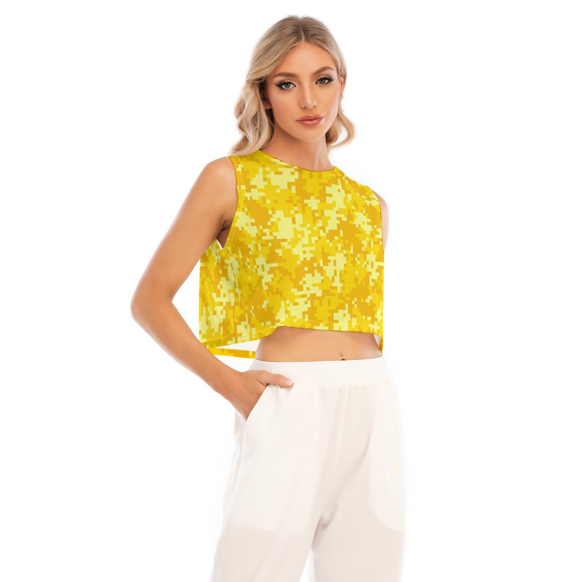 Sleeveless Crop Top | Yellow Pixel Camo