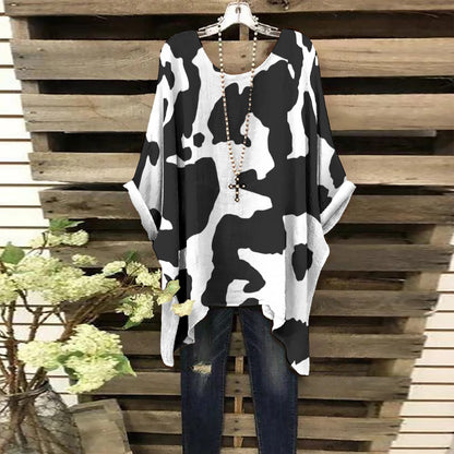 Bat Sleeve Shirt | Black and White Cow Print