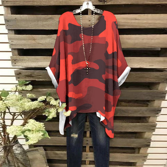 Bat Sleeve Shirt | Scarlet Red Camo Print