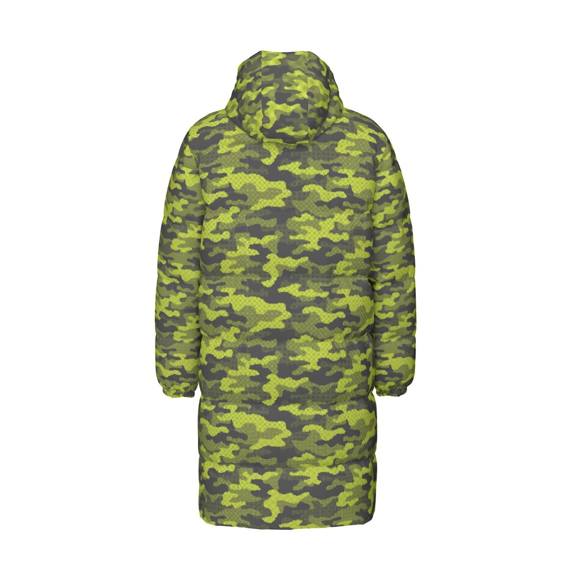 Long Puffer Coat | Unisex | Green Dotted Camouflage