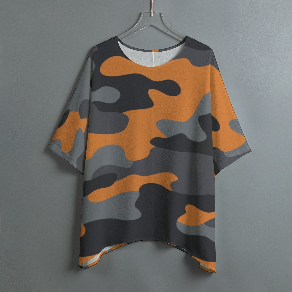 Bat Sleeve Shirt | Orange, Black and Gray Camo Print