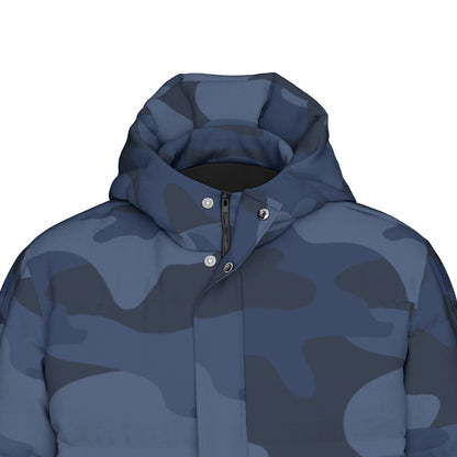 Long Puffer Coat | Unisex | Deep Blue Camouflage