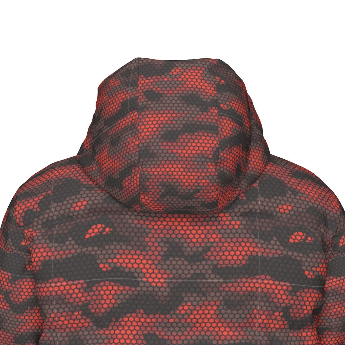 Long Puffer Coat | Unisex | Red Hive Camouflage