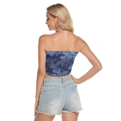 Blue Tube Top | Denim Camouflage Strapless