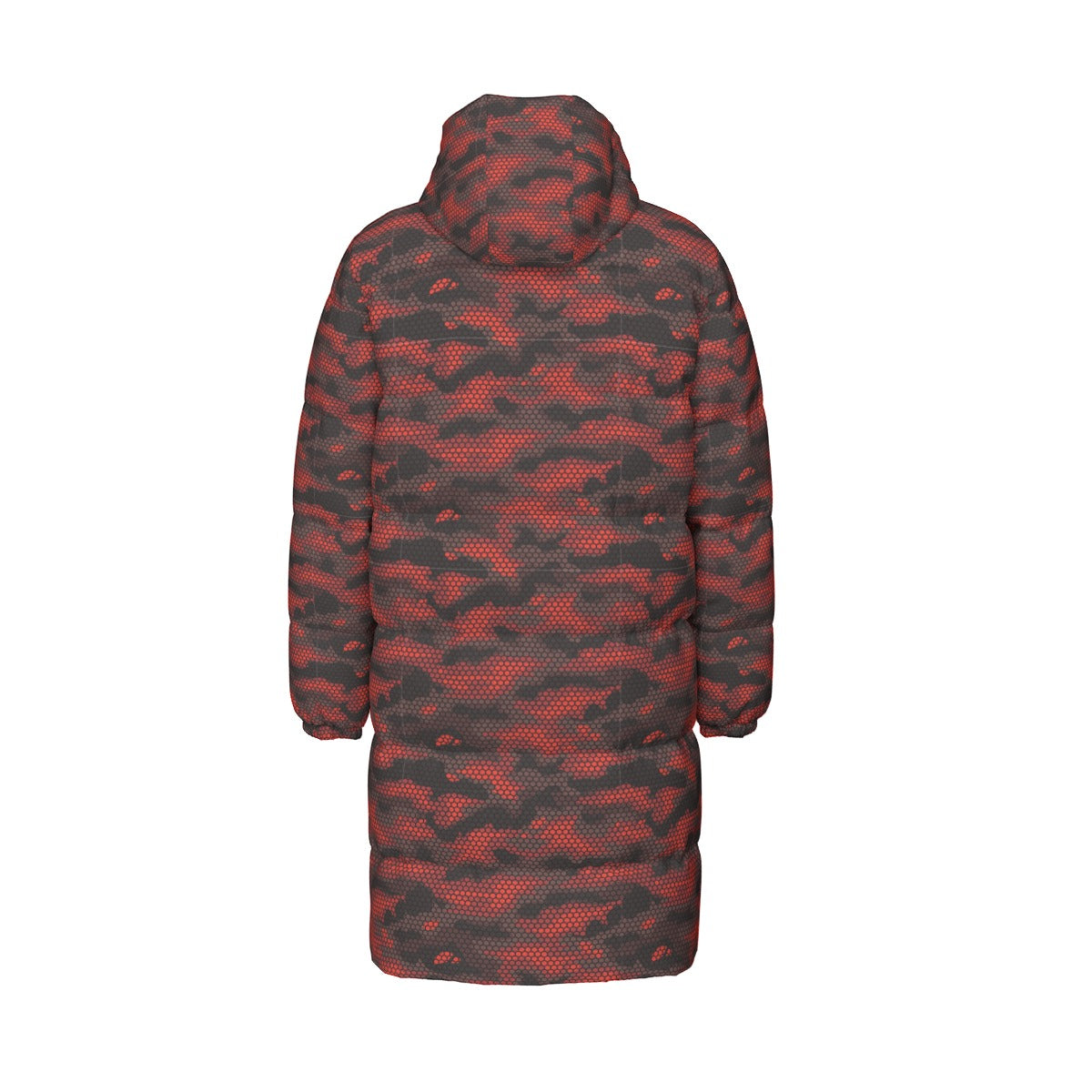 Long Puffer Coat | Unisex | Red Hive Camouflage