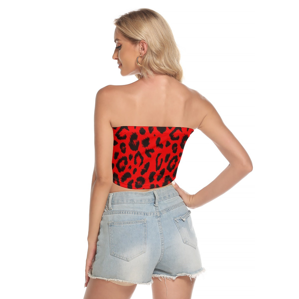 Red Tube Top | Mixed Black Leopard Print Strapless