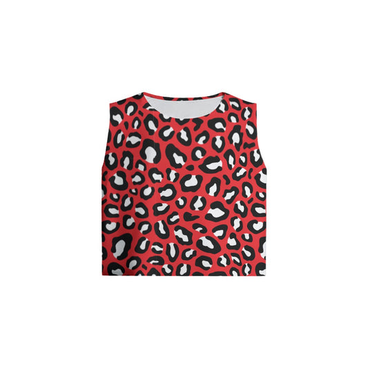 Women's Sleeveless T-Shirt | Red, Black & White Leopard Print