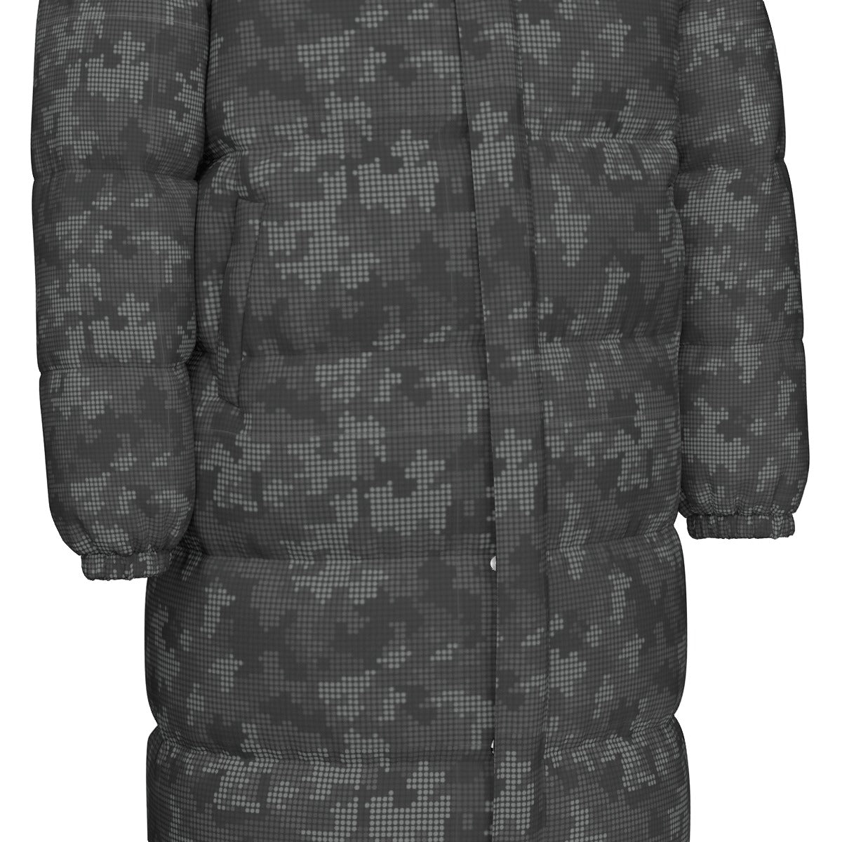 Long Puffer Coat | Unisex | Stylish Black Camouflage