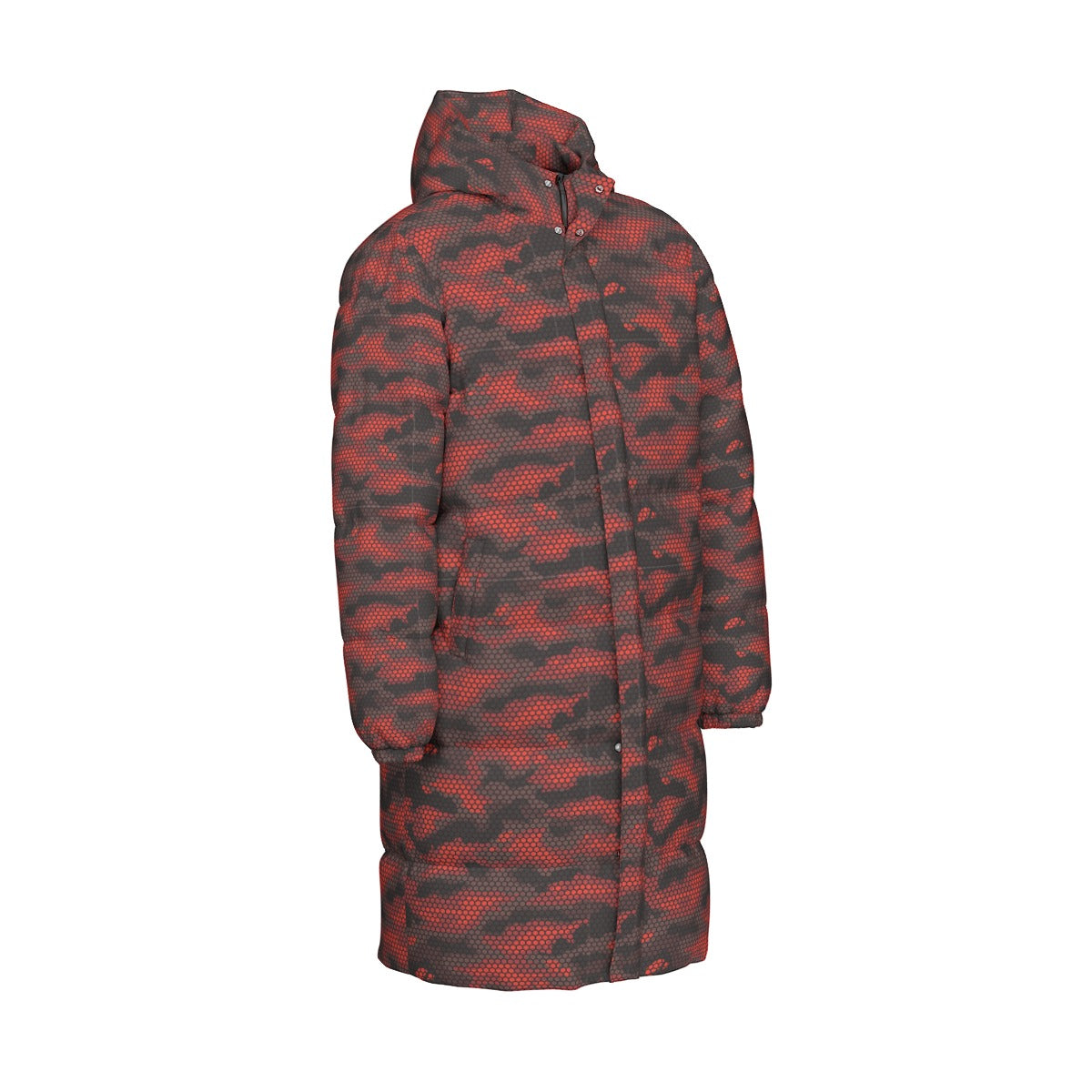 Long Puffer Coat | Unisex | Red Hive Camouflage