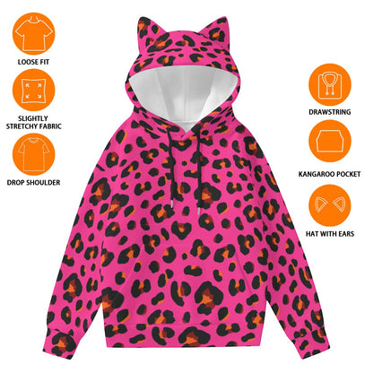 Hoodie With Cat's Ears | Pink, Orange and Black