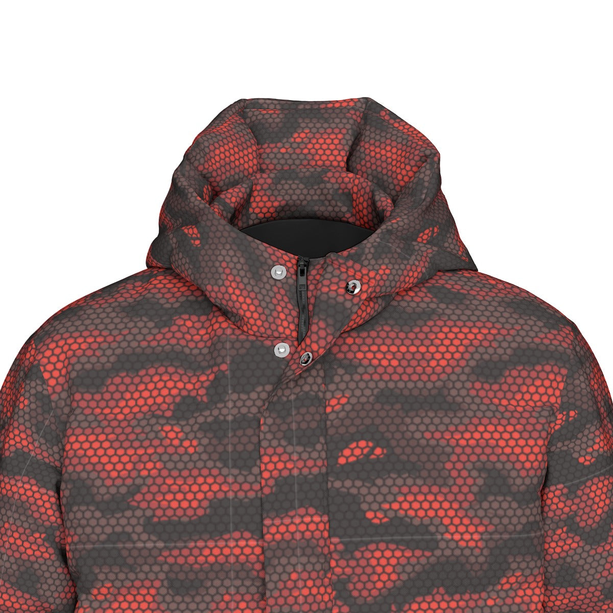 Long Puffer Coat | Unisex | Red Hive Camouflage