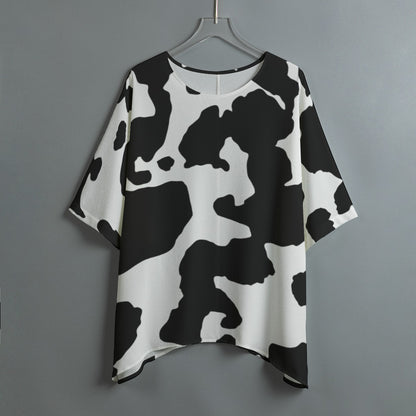 Bat Sleeve Shirt | Black and White Cow Print