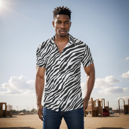 Men's Button-Up Shirt | Black & White Zebra Print