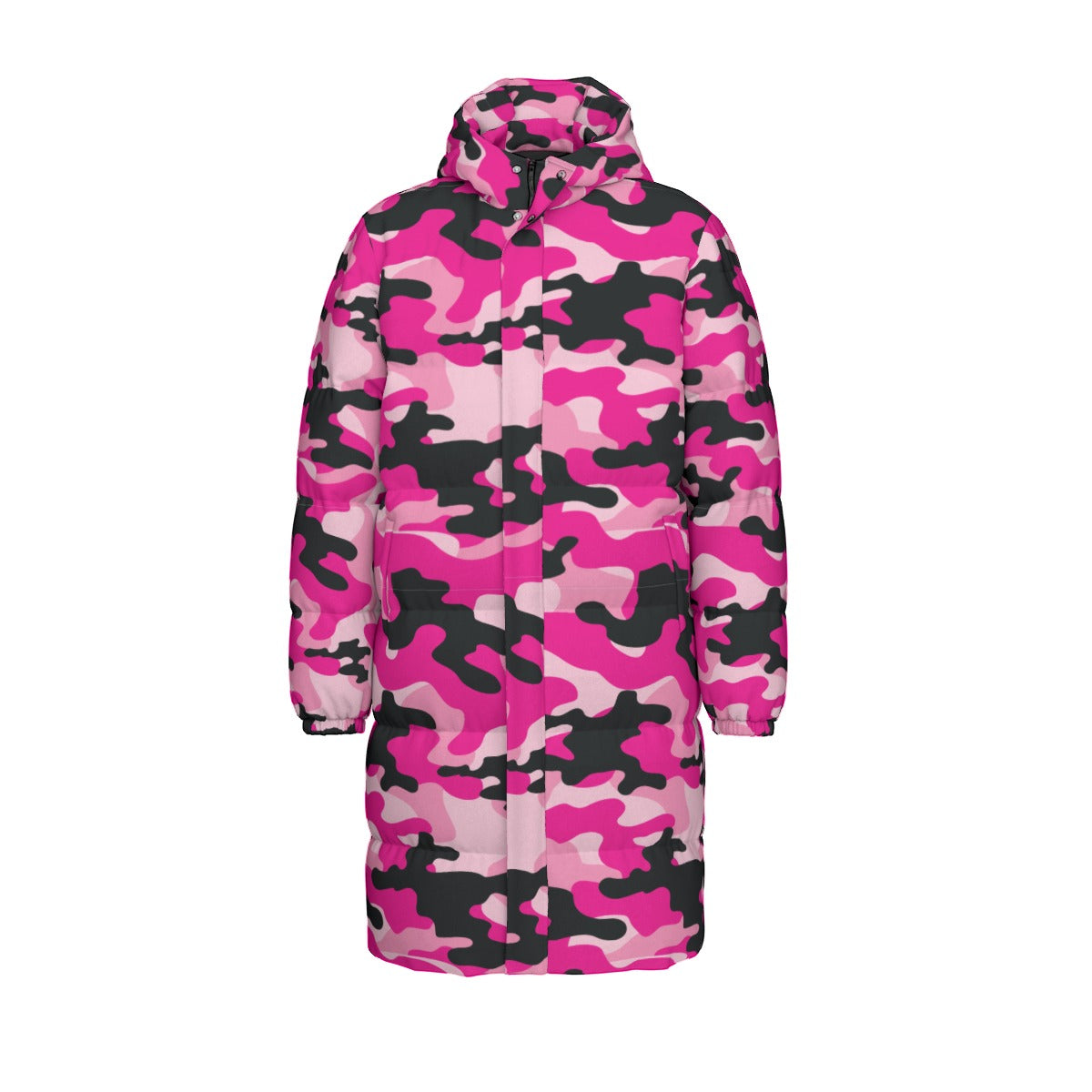 Long Puffer Coat | Unisex | Pink, Candy and Black Camouflage