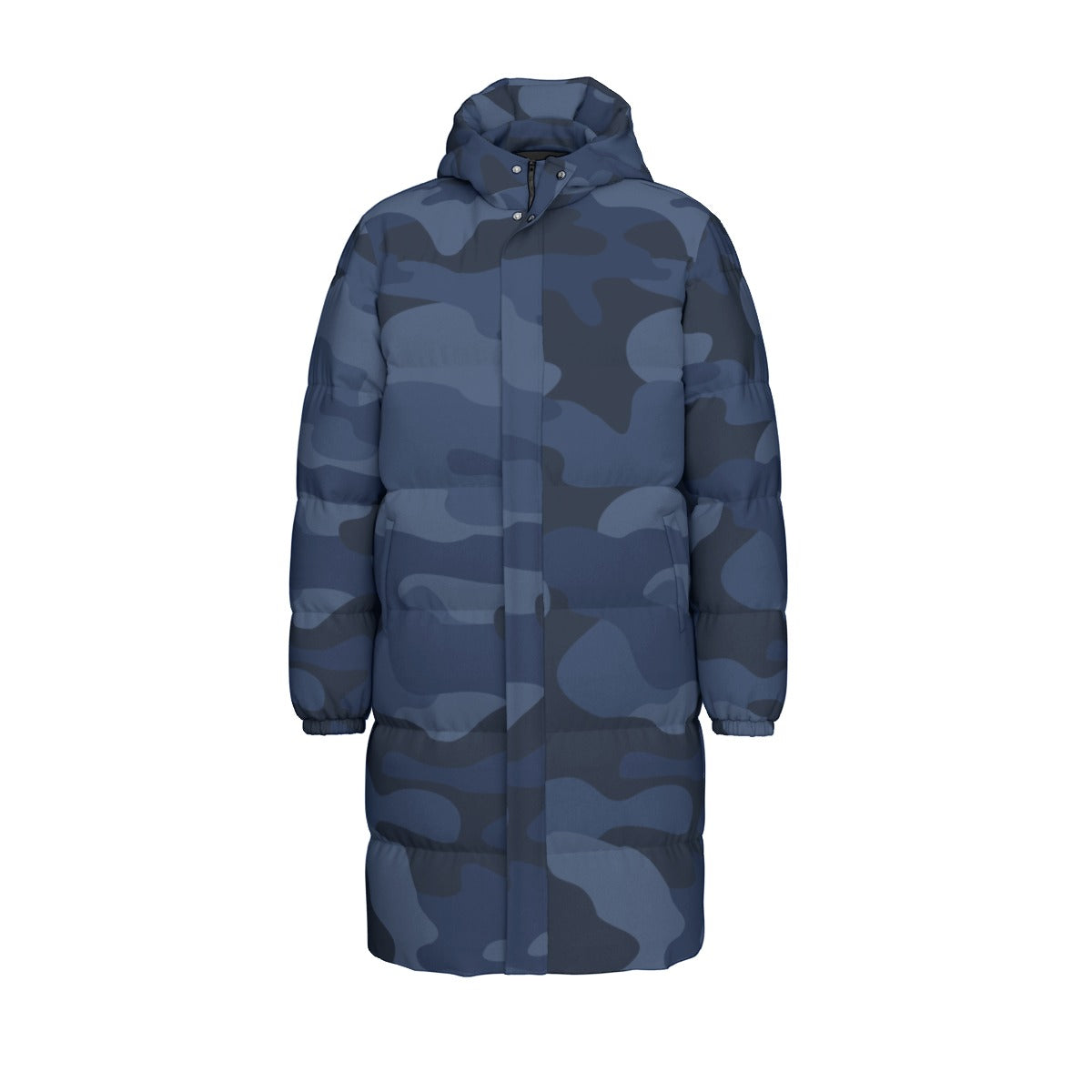 Long Puffer Coat | Unisex | Deep Blue Camouflage