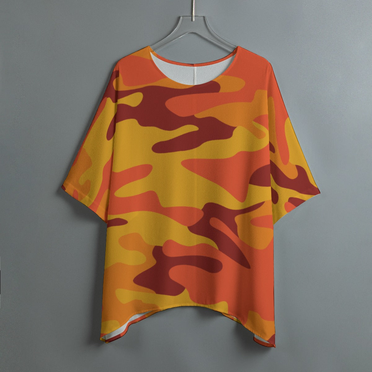 Bat Sleeve Shirt | Orange and Red Camo Print