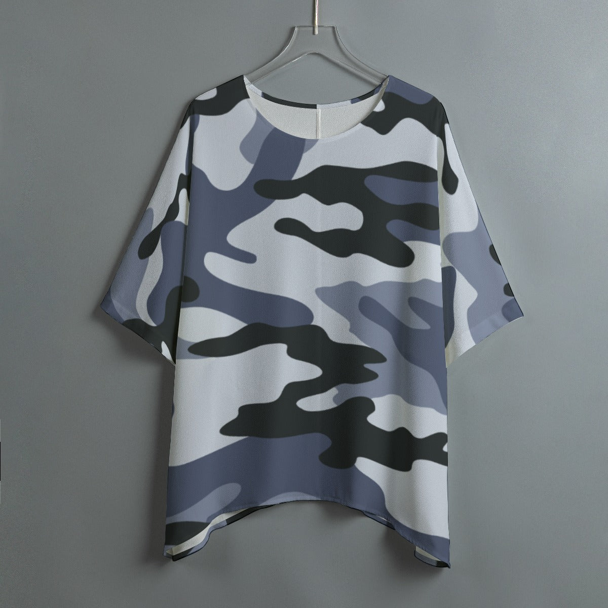 Bat Sleeve Shirt | Light Blue Camo Print