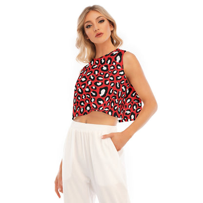 Leopard Crop Top | Red, Black and White Sleeveless