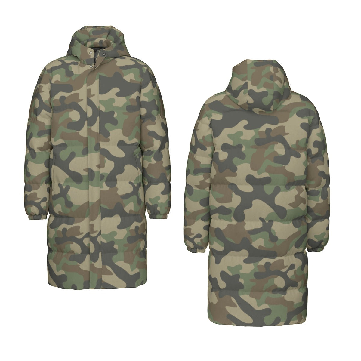 Long Puffer Coat | Unisex | Military Brown Camouflage