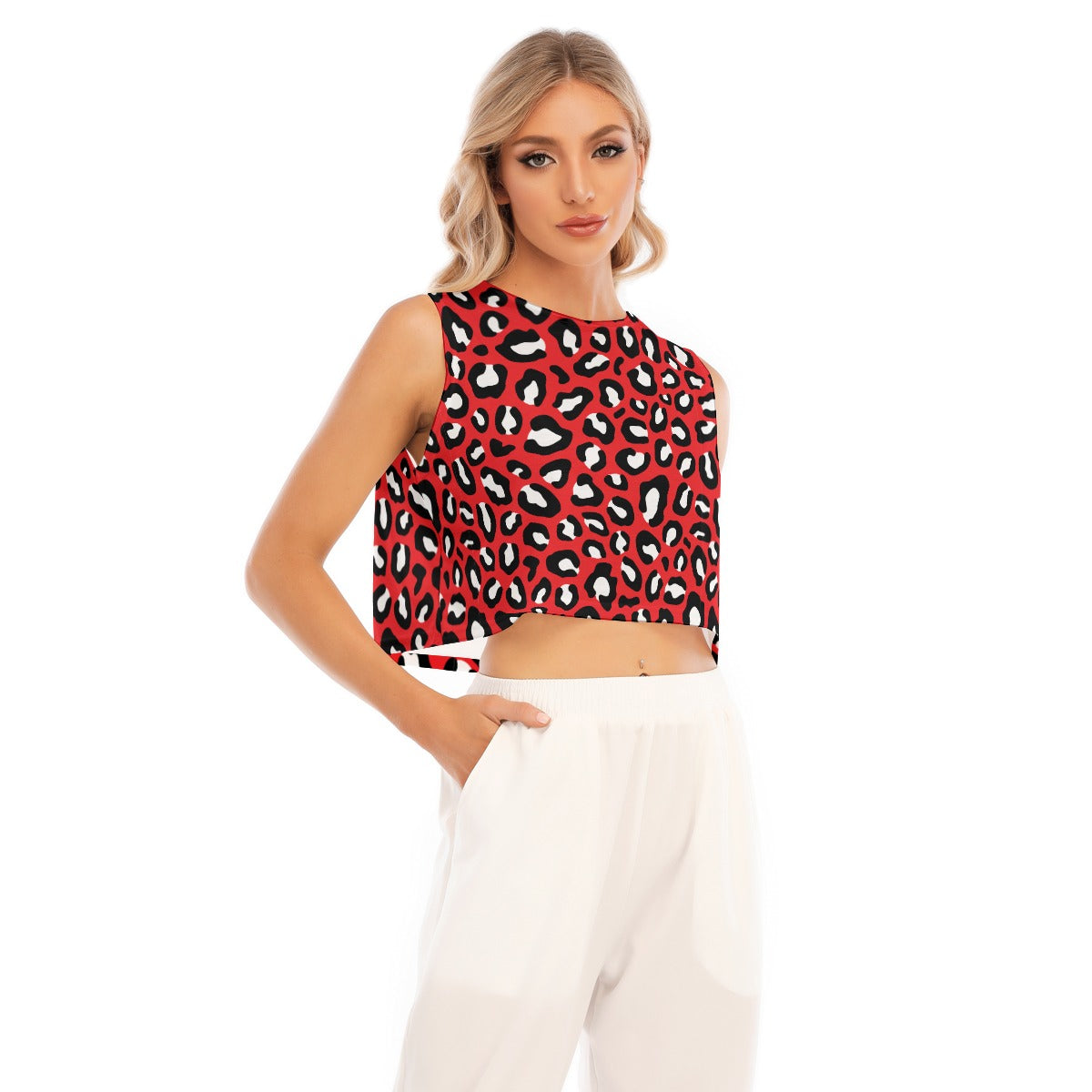 Leopard Crop Top | Red, Black and White Sleeveless