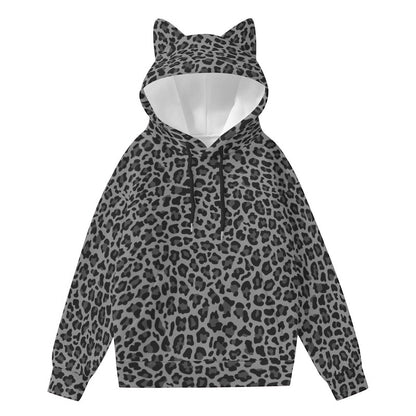 Leopard Hoodie With Cat's Ears | Gray and Black