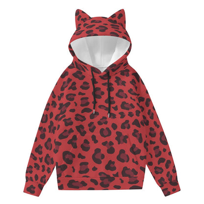 Leopard Hoodie With Cat's Ears | Red and Black