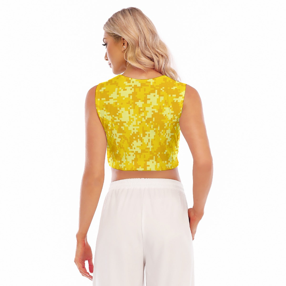 Sleeveless Crop Top | Yellow Pixel Camo