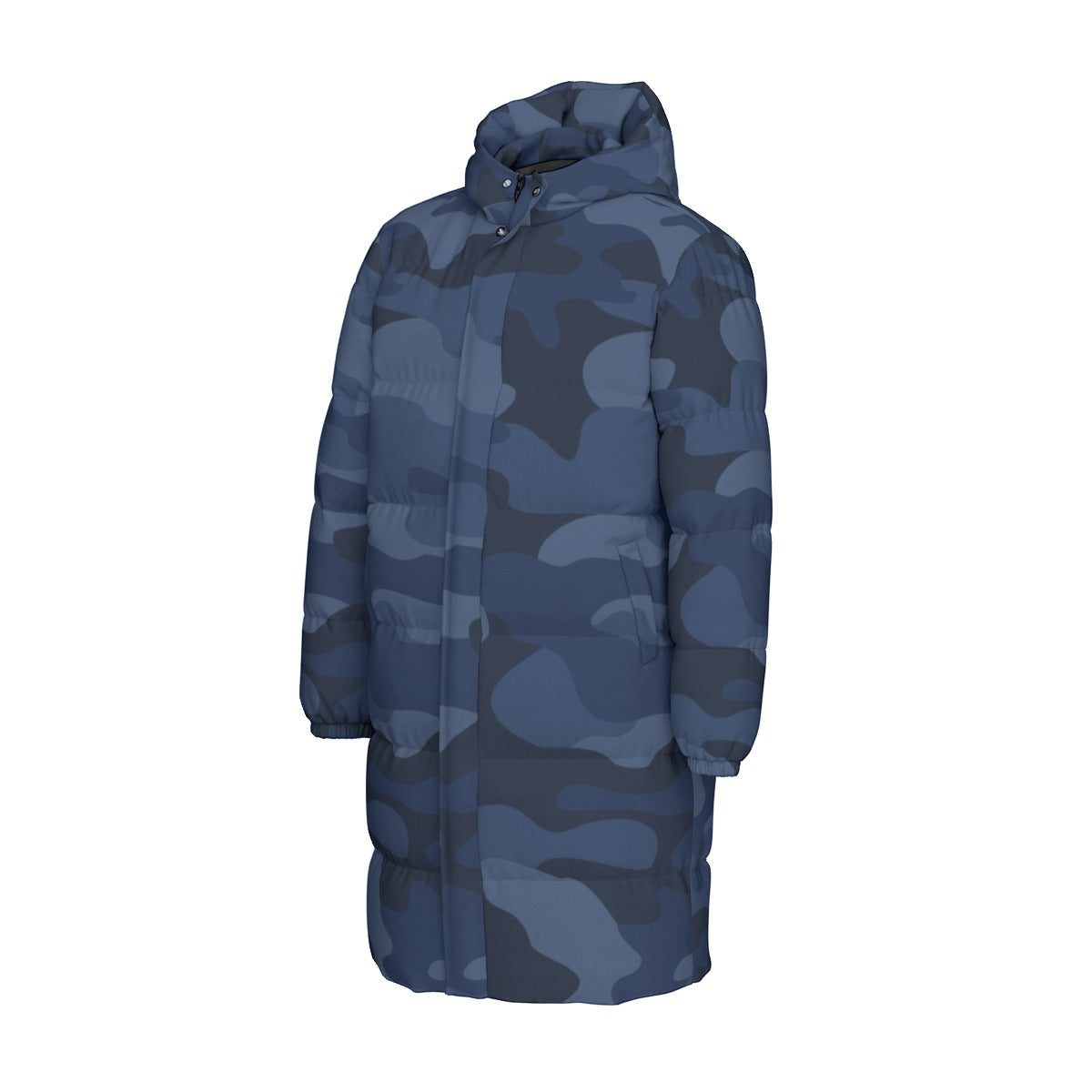 Long Puffer Coat | Unisex | Deep Blue Camouflage