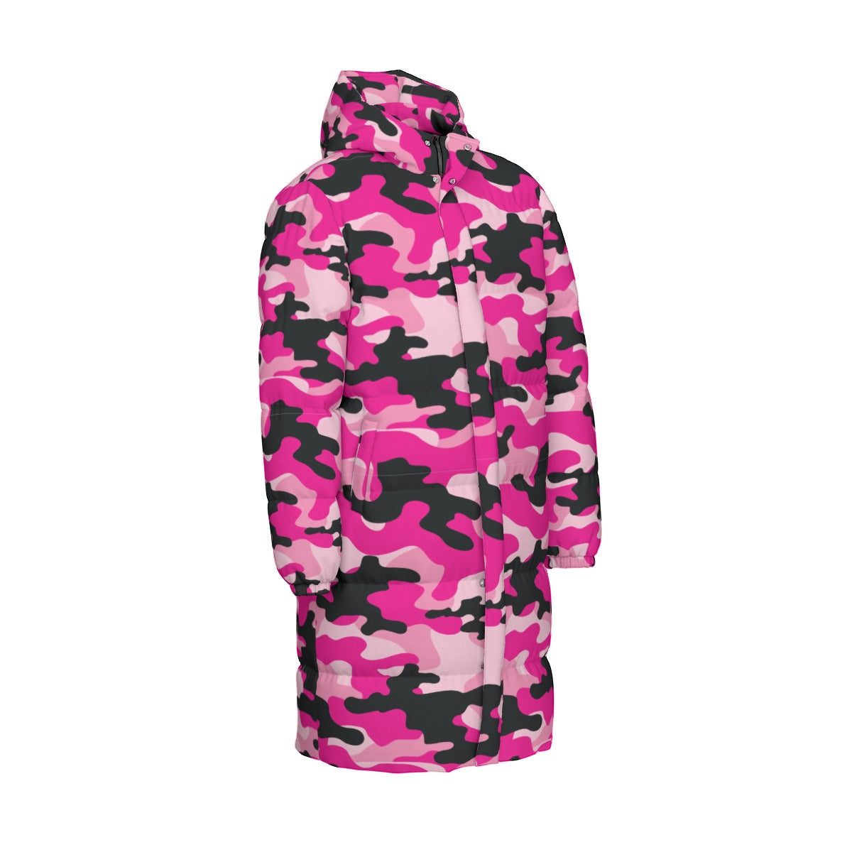 Long Puffer Coat | Unisex | Pink, Candy and Black Camouflage