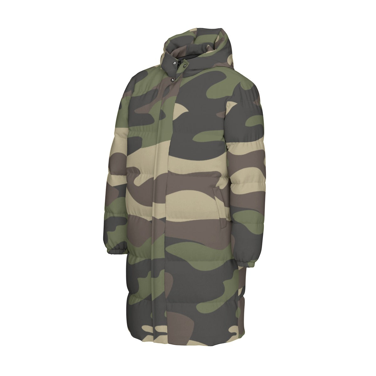 Long Puffer Coat | Unisex | Classic Green Camouflage