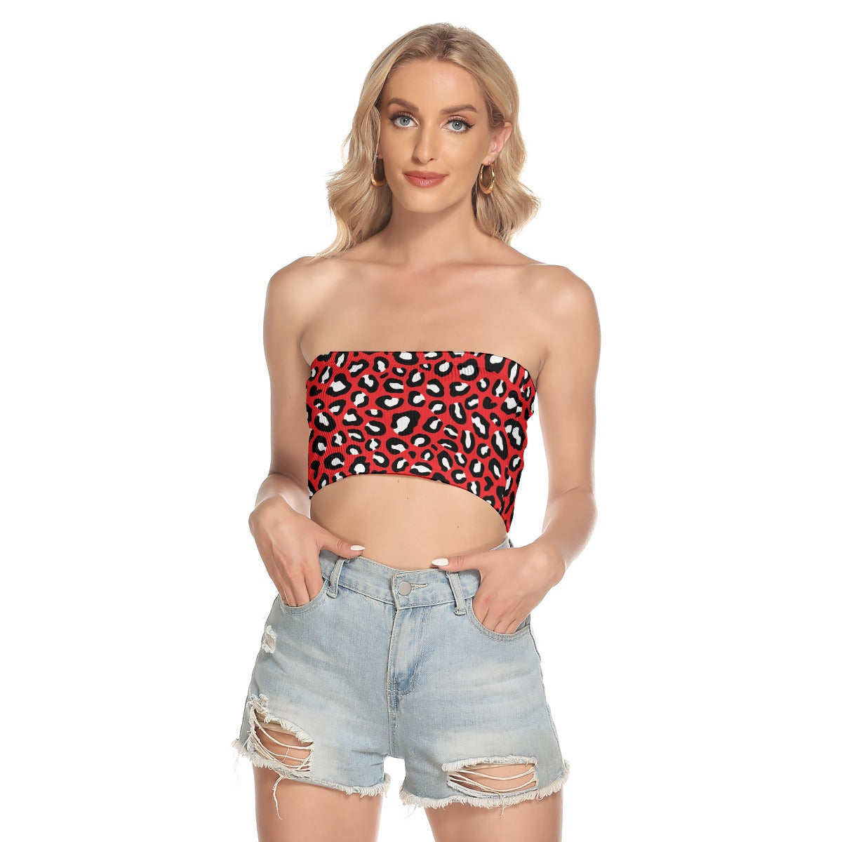 Tube Top | Red, Black and White Leopard Print Strapless