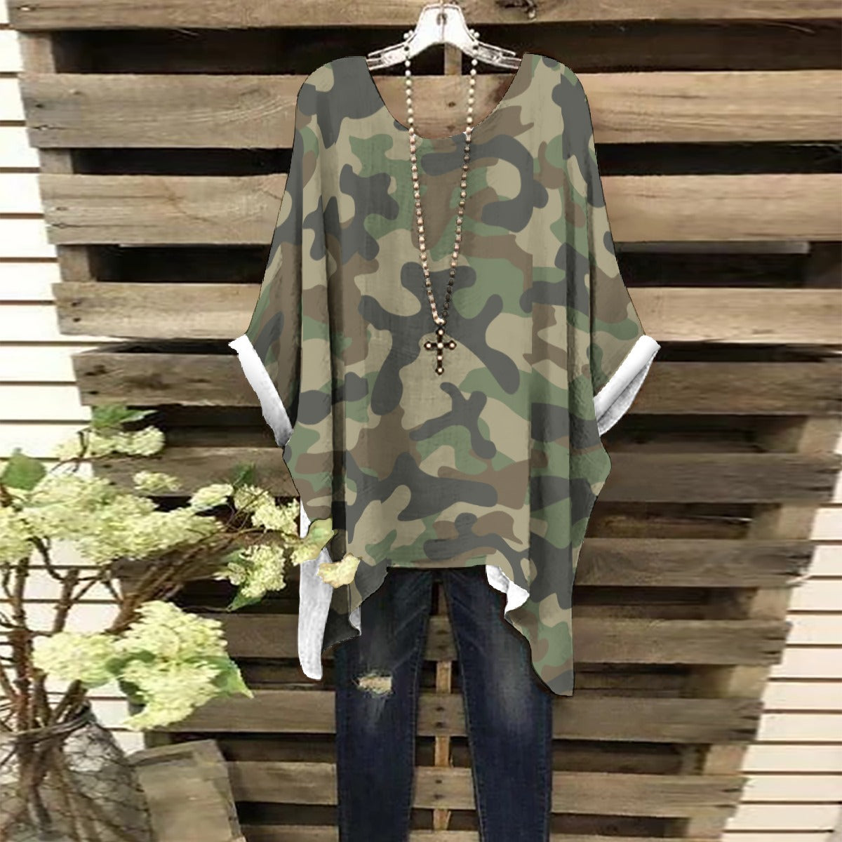 Bat Sleeve Shirt | Military Brown Camo Print