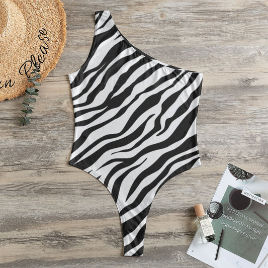 One-Shoulder Bodysuit | Zebra Print in Black and White