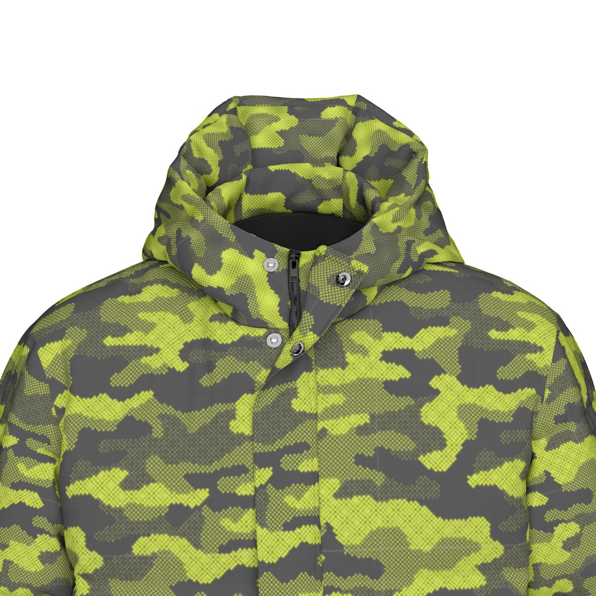 Long Puffer Coat | Unisex | Green Dotted Camouflage