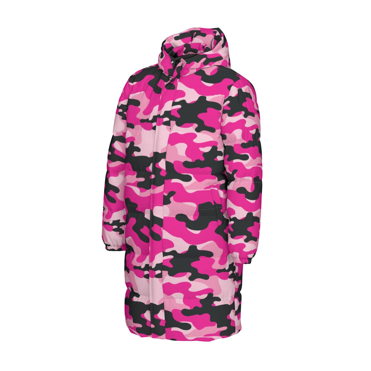 Long Puffer Coat | Unisex | Pink, Candy and Black Camouflage