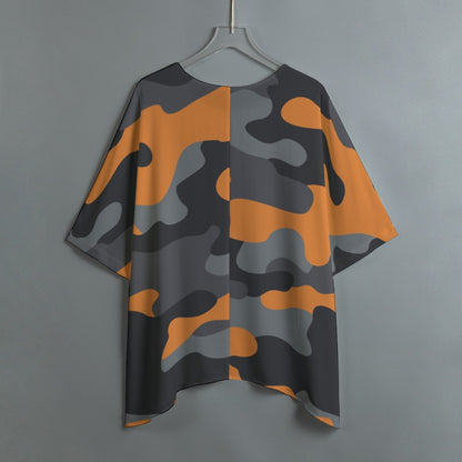 Bat Sleeve Shirt | Orange, Black and Gray Camo Print