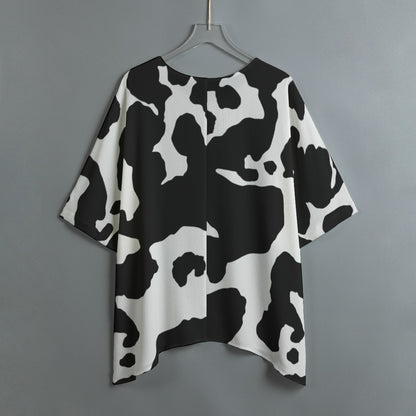 Bat Sleeve Shirt | Black and White Cow Print