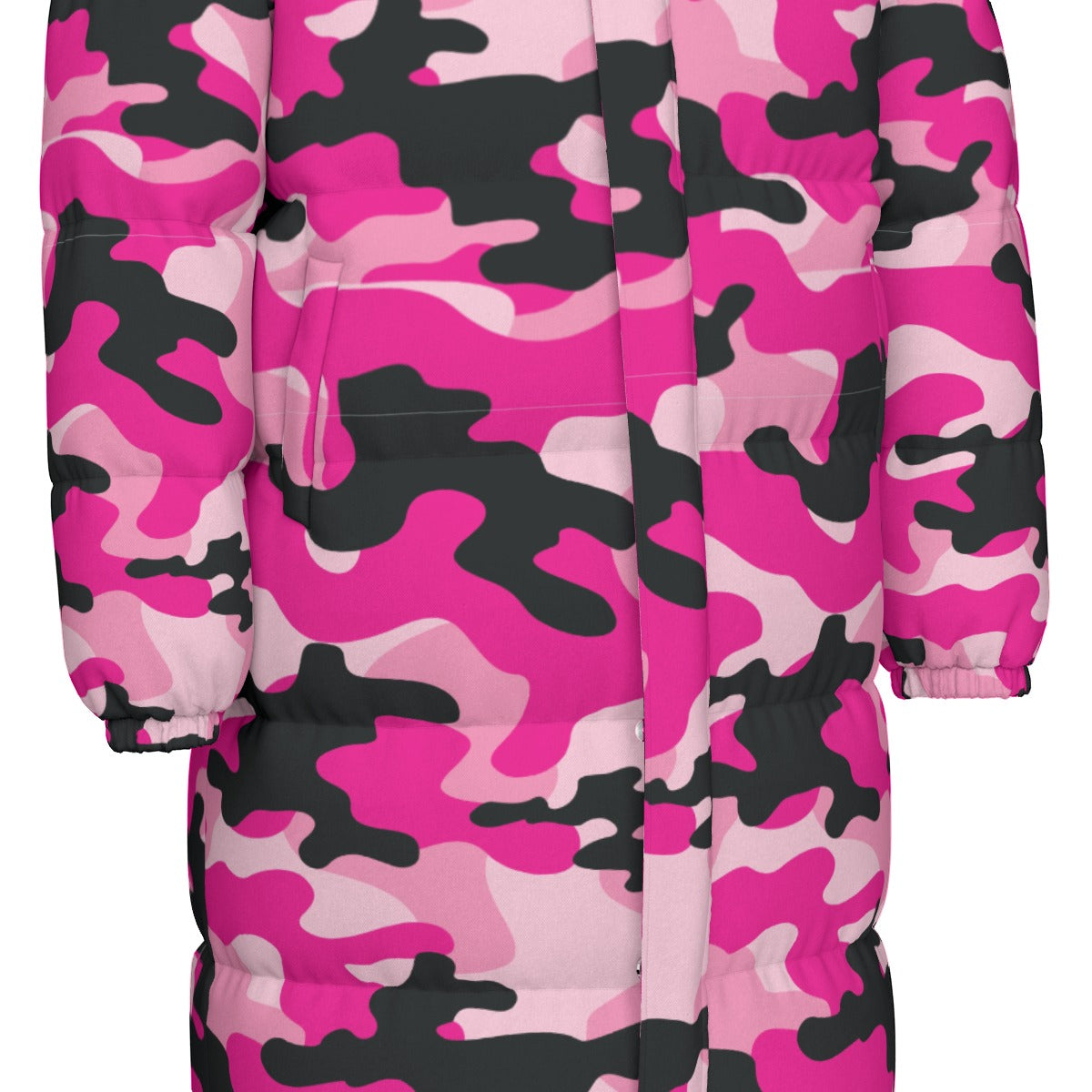 Long Puffer Coat | Unisex | Pink, Candy and Black Camouflage