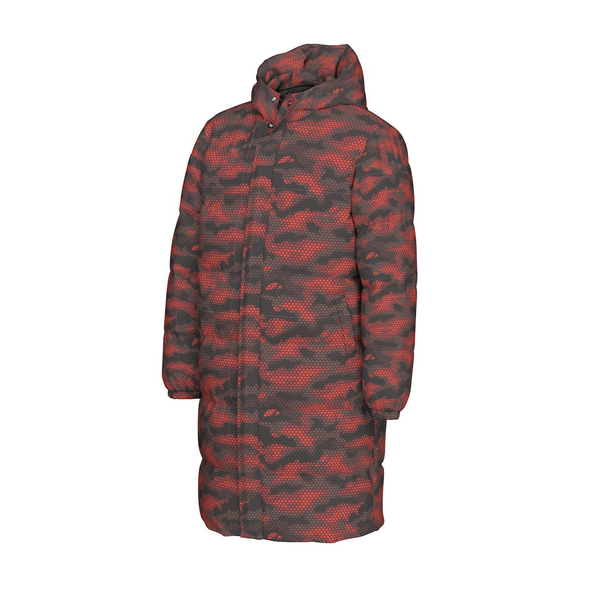 Long Puffer Coat | Unisex | Red Hive Camouflage