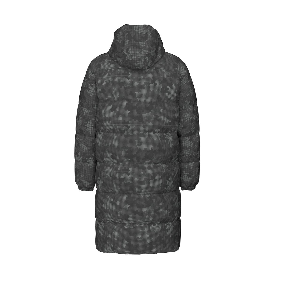 Long Puffer Coat | Unisex | Stylish Black Camouflage