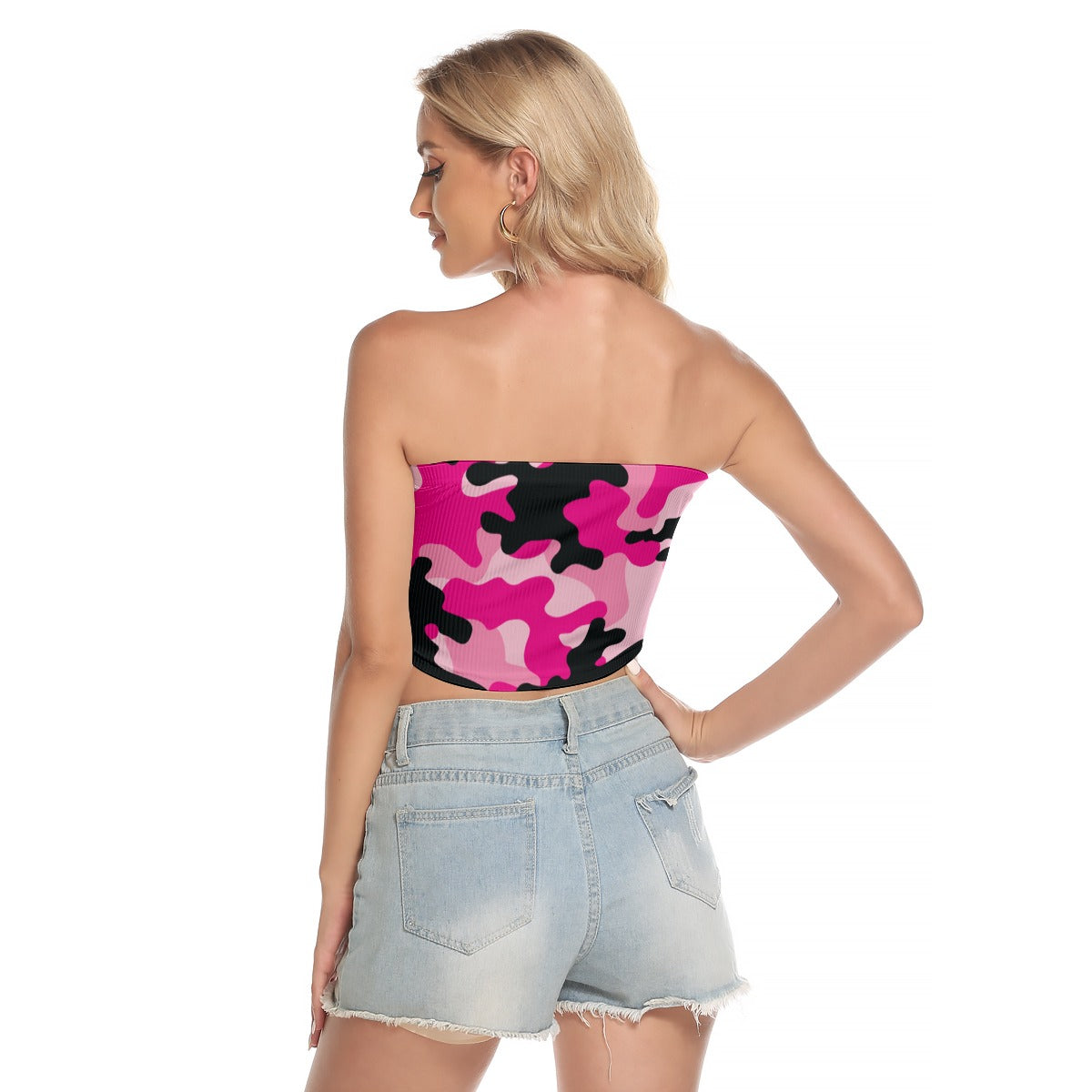 Pink Tube Top | Candy and Black Camouflage Strapless