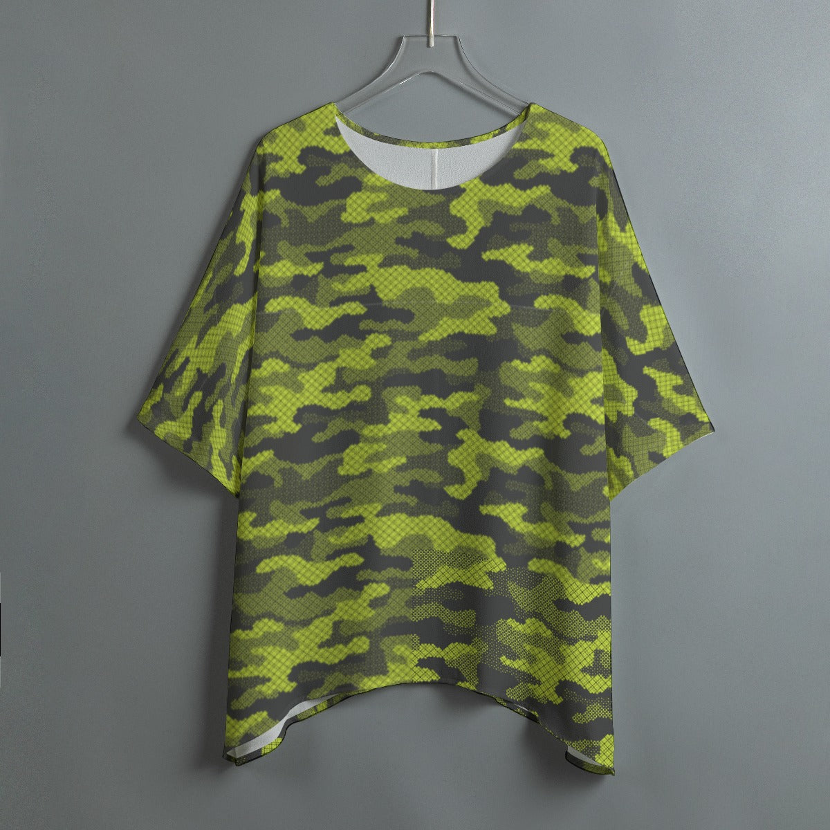 Bat Sleeve Shirt | Green Dotted Camo Print