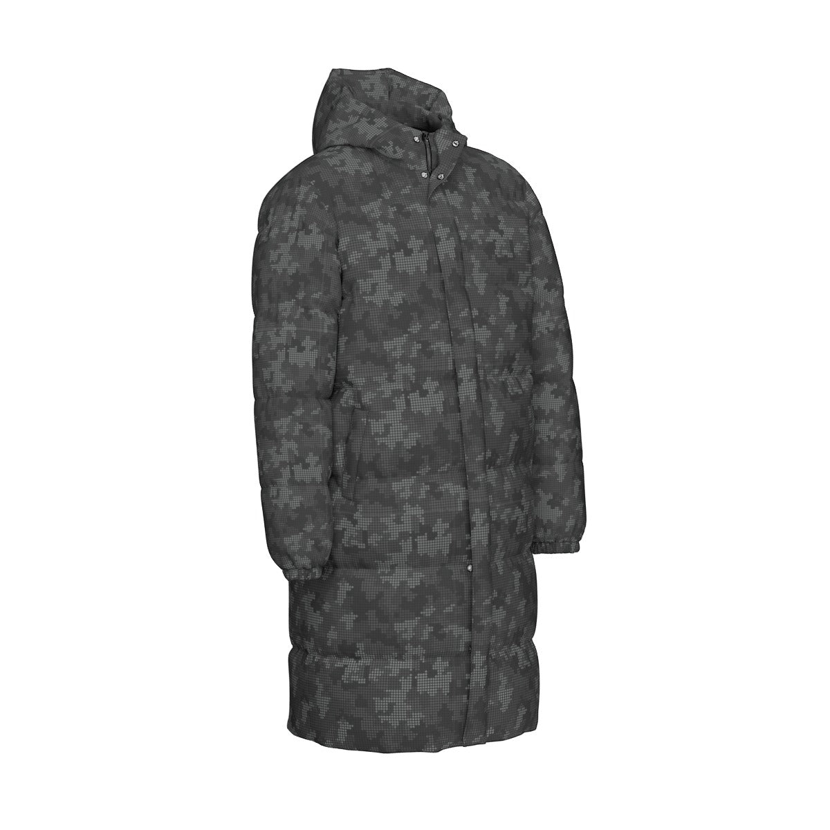 Long Puffer Coat | Unisex | Stylish Black Camouflage