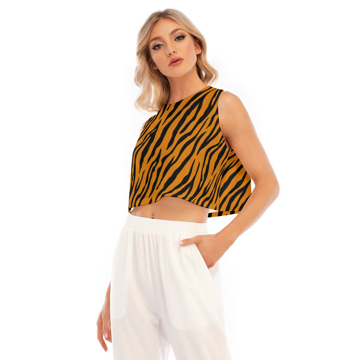 Tiger Crop Top | Orange Print | Sleeveless